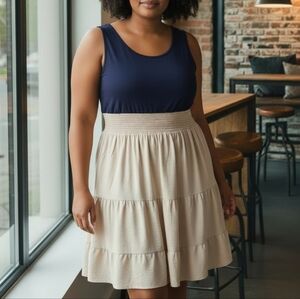 DKNY Navy and Tan Sleeveless Dress Size 16